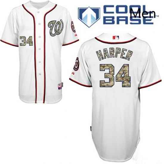 Mens Majestic Washington Nationals 34 Bryce Harper Replica White USMC Cool Base MLB Jersey